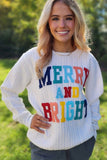 White Merry And Bright Cable Knit Pullover Sweatshirt