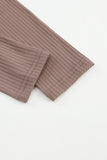 Khaki Ribbed Knit Patched Chest Pocket V Neck Top