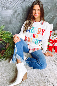 White Merry And Bright Cable Knit Pullover Sweatshirt