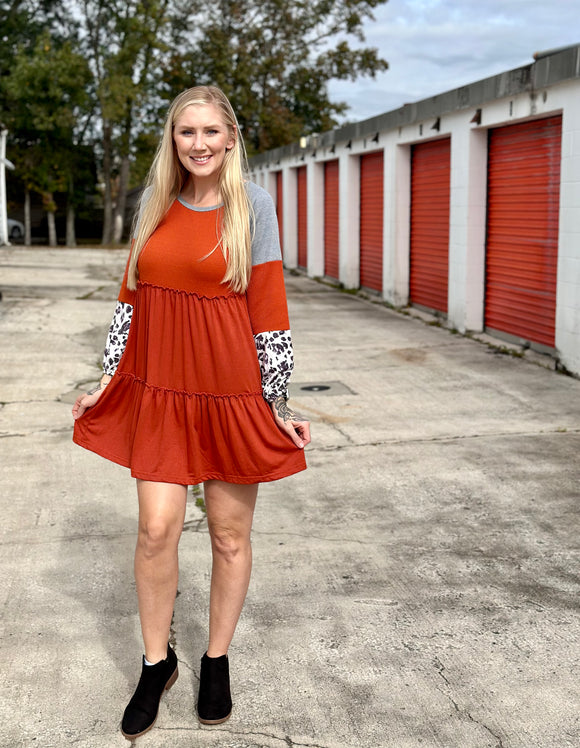 Brown Waffled Leopard Dress